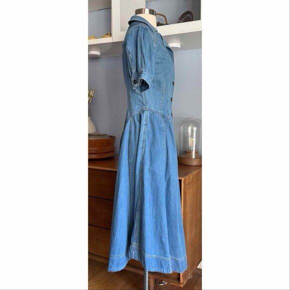Anthropologie Pilcro Short-Sleeve Denim Midi Shirt Dress Western Festival 6P - Picture 5 of 10